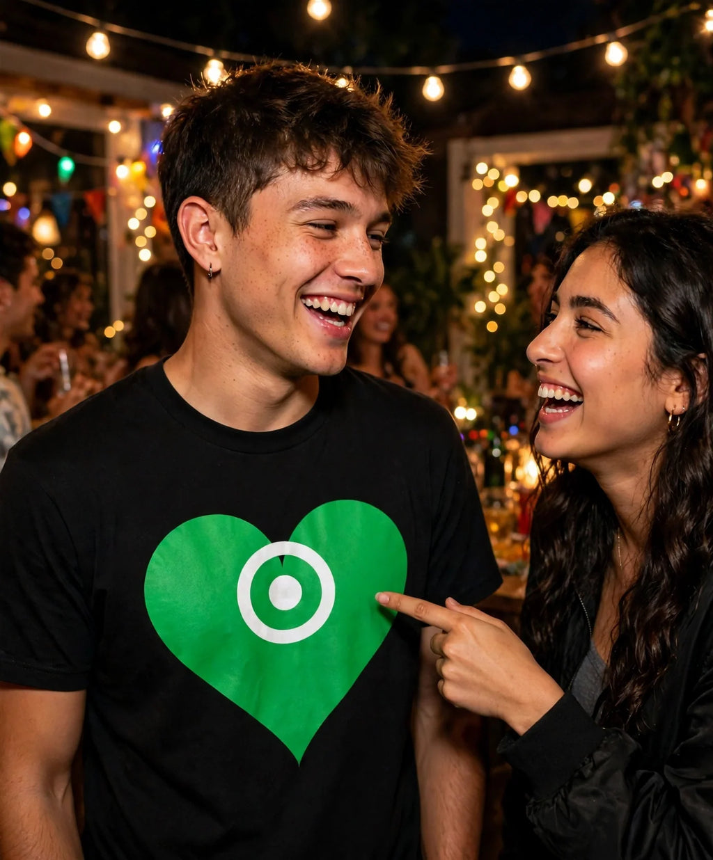 House party — a friend spots the green heart signal